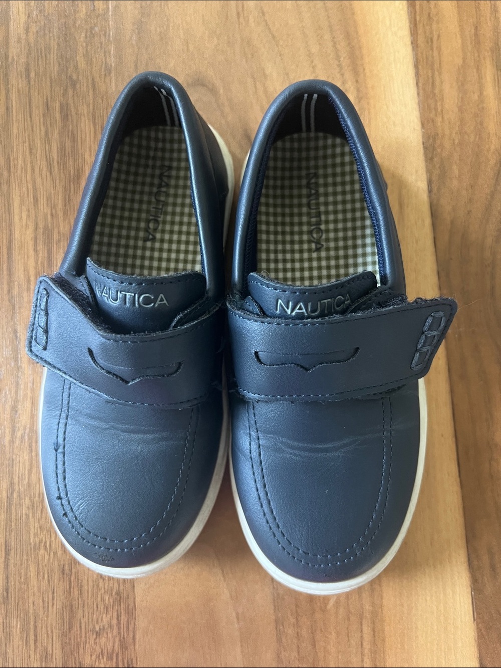 Nautica Boys Navy Blue Penny Loafers Size 10 Velcro Dress Shoes School Uniform